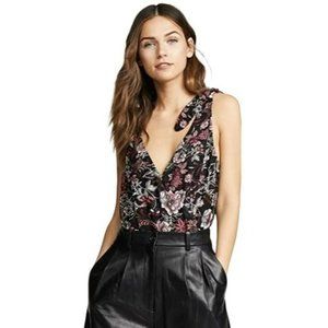 Misa Velvet Bottom Bodysuit Black Purple Floral Tie New Medium